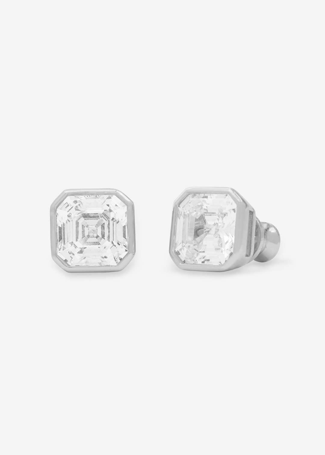 Women's silver framed diamond stud earrings