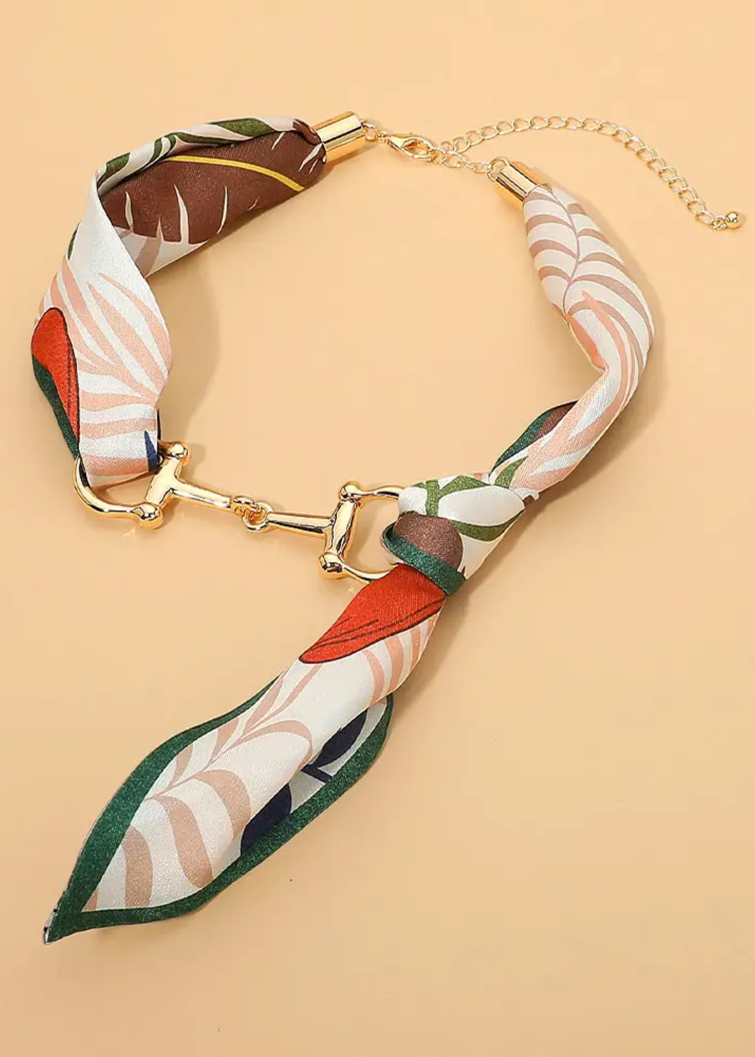 Metal Horsebit Scarf Necklace - Green Multi