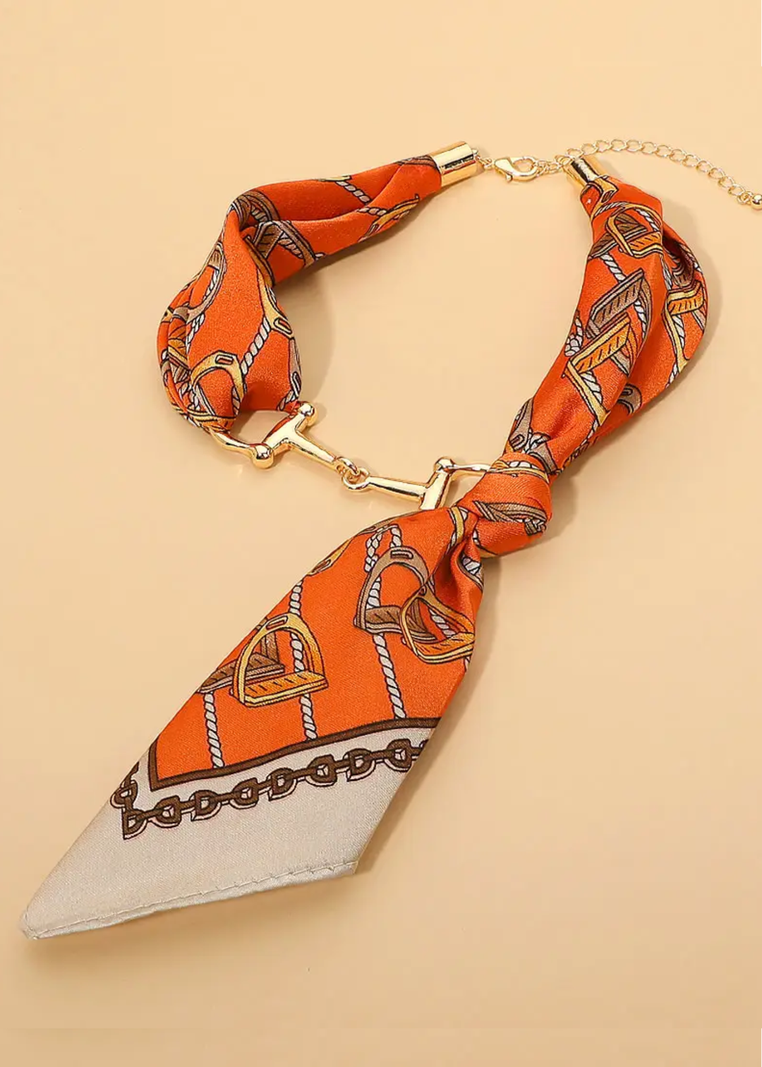 Metal Horsebit Scarf Necklace - Orange