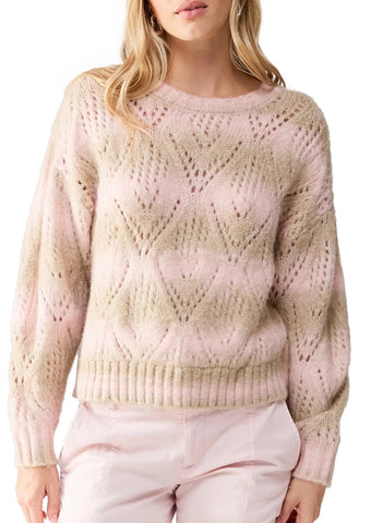 ombre stripe sand and light pink pointelle knit sweater