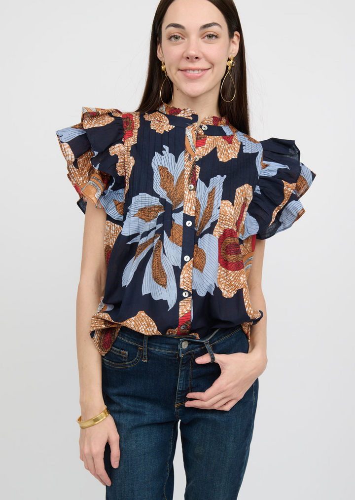 Ivy Jane Navy Floral Ruffle Top