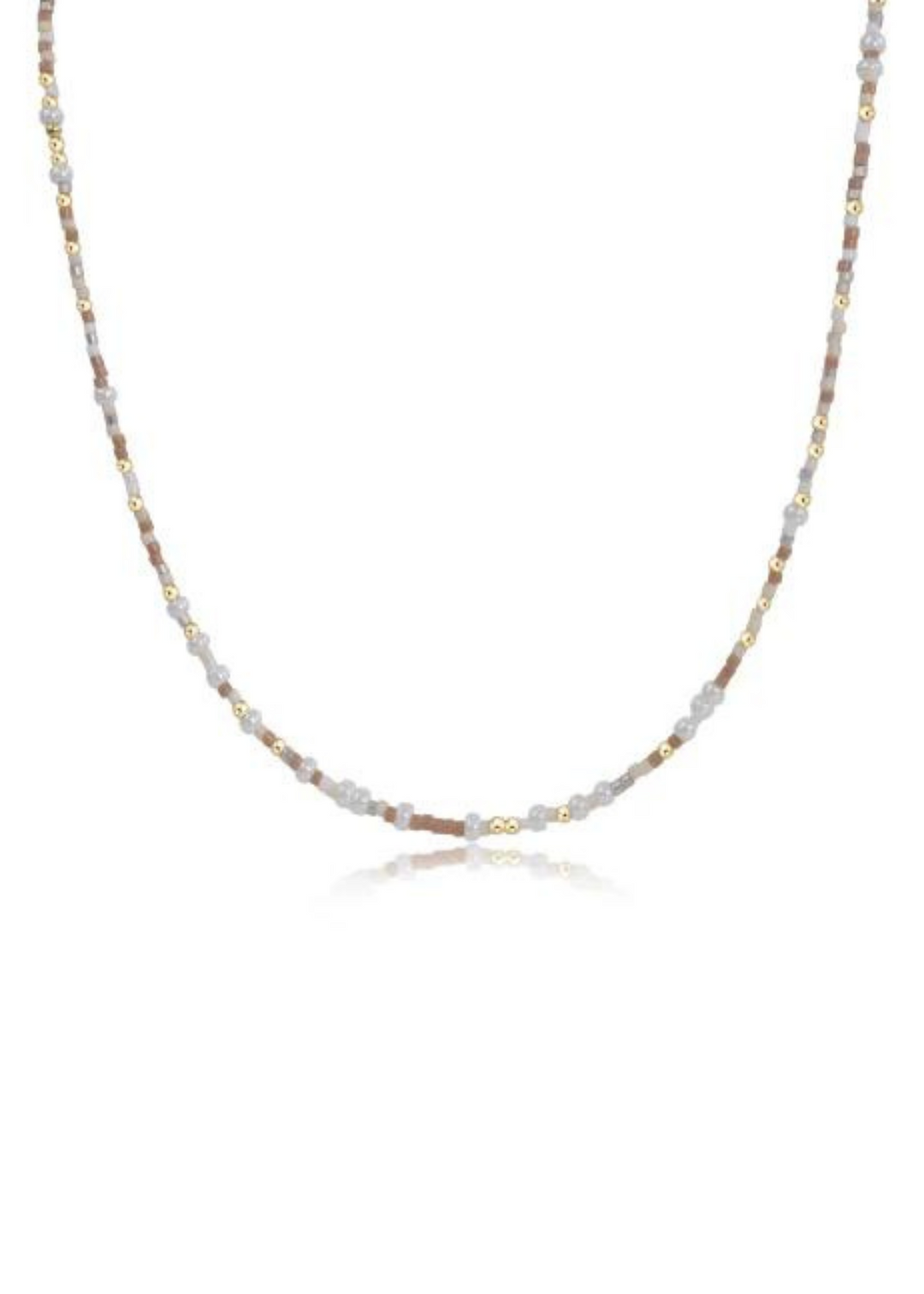 15-inch enewton design Hope Unwritten Choker Necklace in Say It Ain't Snow, featuring a delicate blend of taupe and white beads and gold accents for a subtle and elegant look.