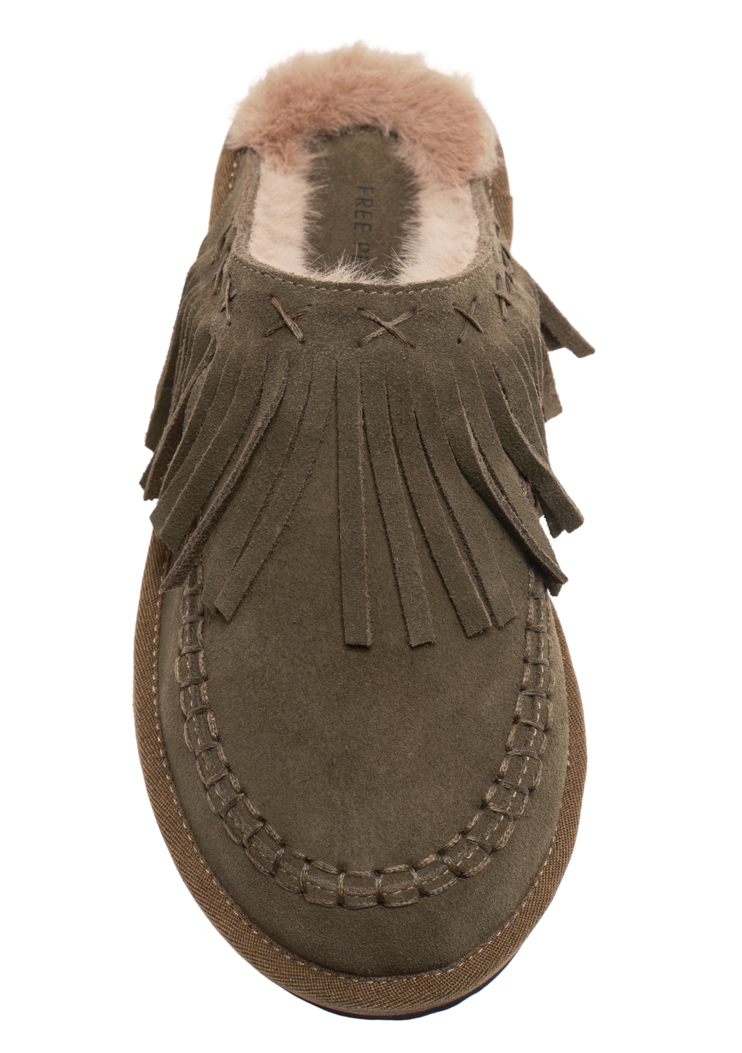 Free People Fallon Fringe Mule - Military Olive Suede
