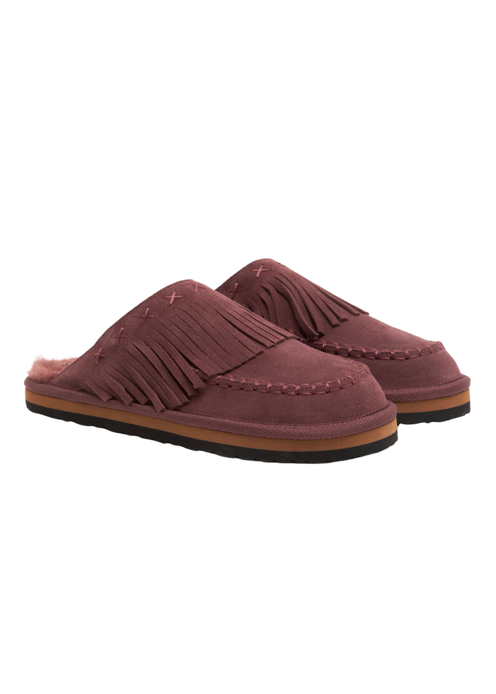 Free People Fallon Fringe Mule- Deep Mahogany