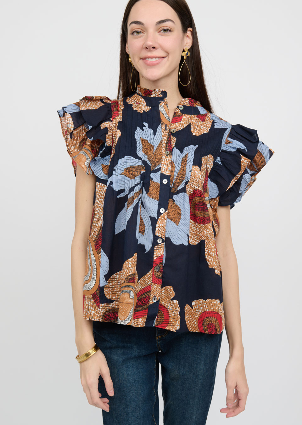 Ivy Jane Navy Floral Ruffle Top