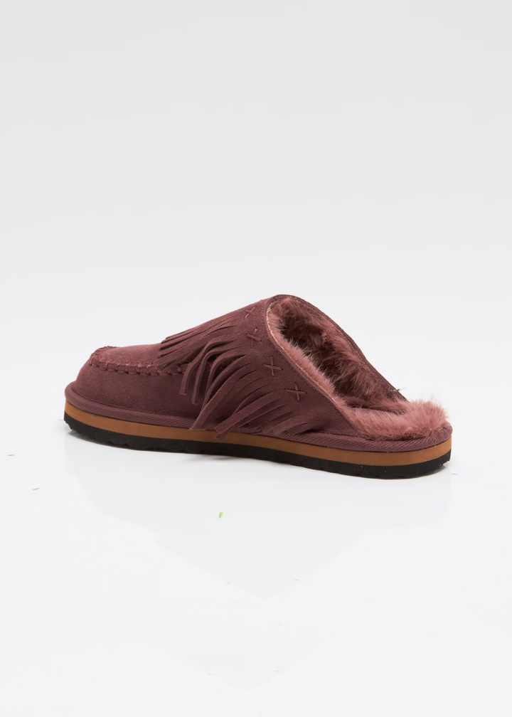 Free People Fallon Fringe Mule- Deep Mahogany