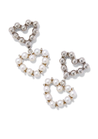 Ashton Heart Drop Earrings - Rhodium/White Pearl
