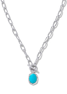 Daphne Link and Chain Necklace - Rhodium/Variegated Turquoise Magnesite