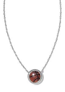 Basketball Short Pendant Necklace - Rhodium/Orange Goldstone