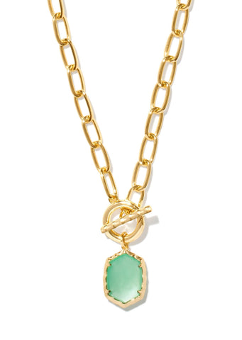 Daphne Link and Chain Necklace - Gold/Light Green Mother of Pearl