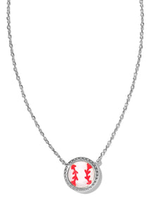 Baseball Short Pendant Necklace - Rhodium/Ivory Mother of Pearl