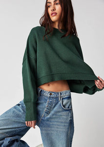 free people crop knit hunter green pullover sweater