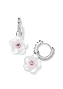 Deliah Huggie Earrings - Rhodium/Iridescent Pink White Mix