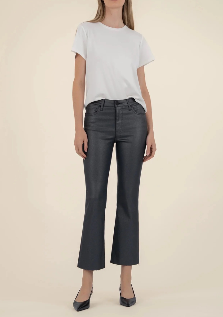Kut From the Kloth Kelsey Coated High Rise Ankle Flare Jeans - Silver Bell