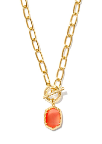 Daphne Link and Chain Necklace - Gold/Coral Pink Mother of Pearl