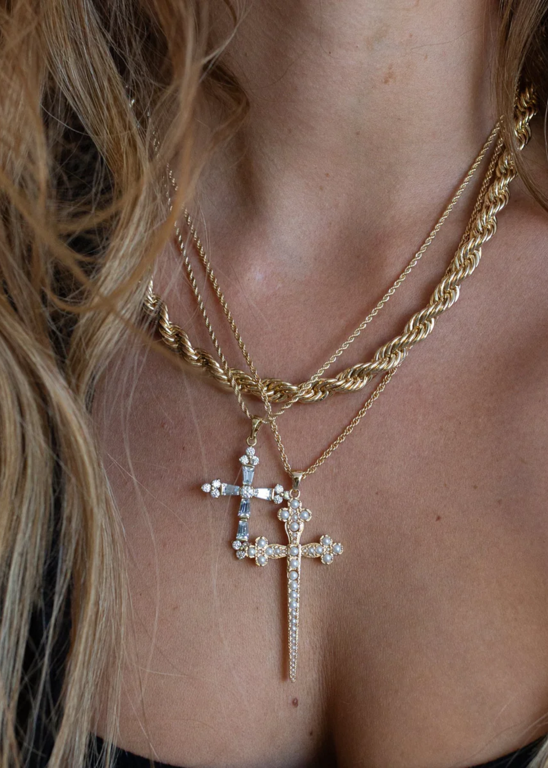 Joy Dravecky Athena Cross Necklace - Gold/Pearl