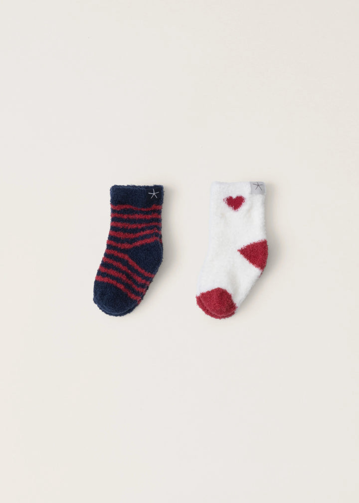 Barefoot Dreams CozyChic Lite 2 Pair Baby Heart Sock Set - Marine/Scarlet