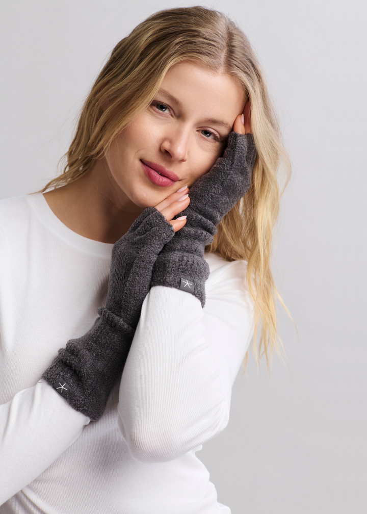 Barefoot Dreams CozyChic Lite Fingerless Gloves - Carbon