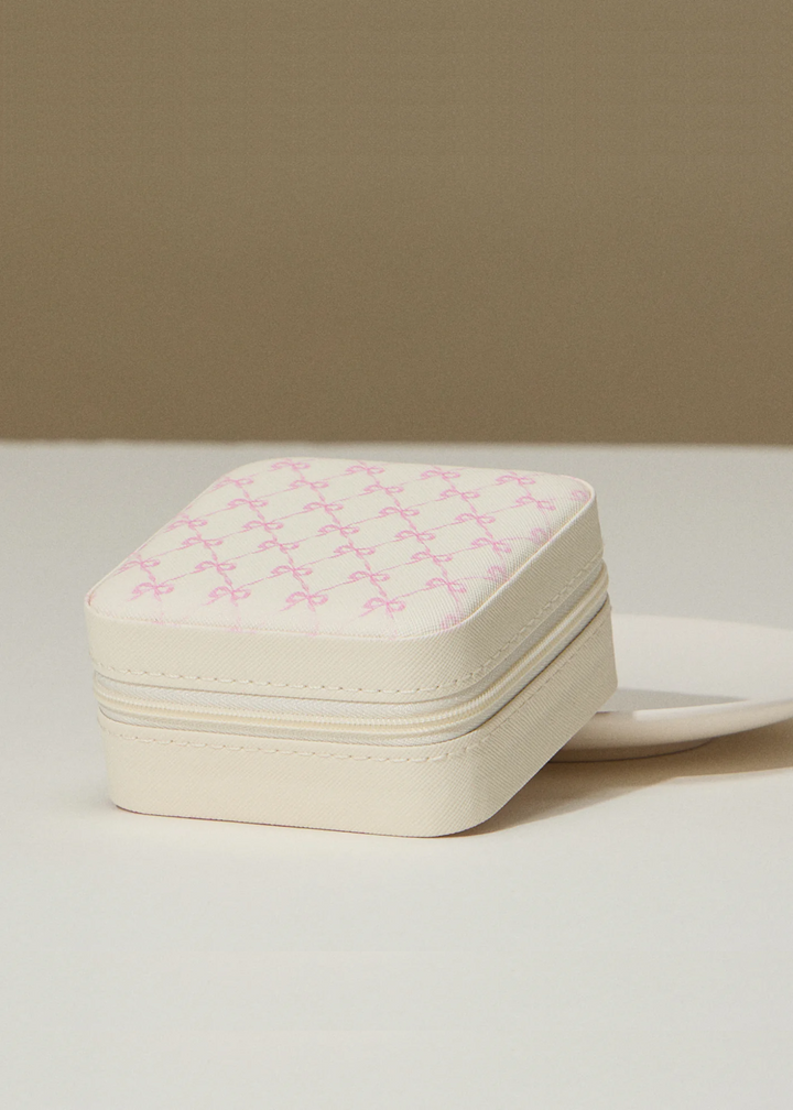Bow Monogram Print Travel Jewelry Box - Ivory