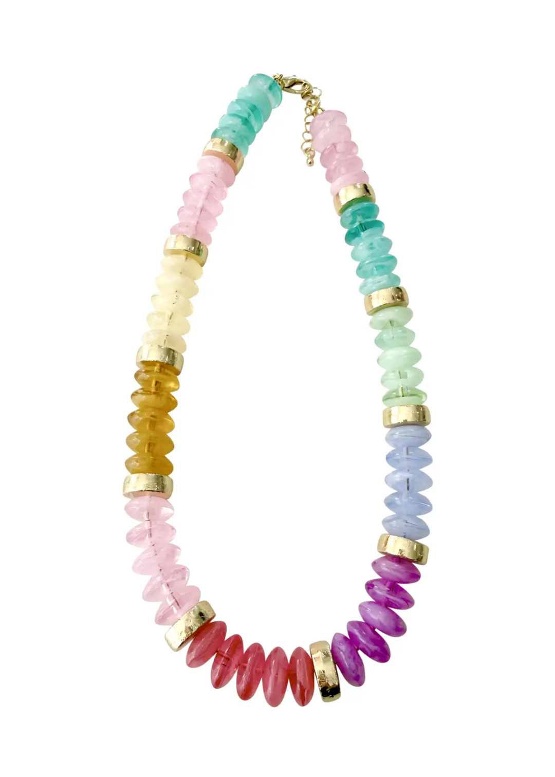 Multicolor beaded necklace on a white background