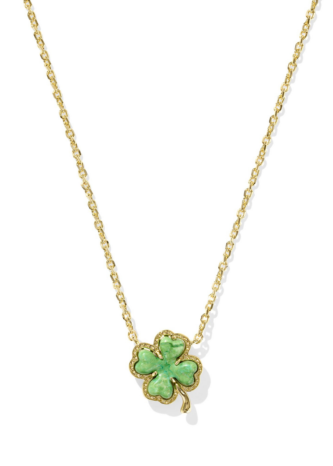 Kendra Scott Clover Short Pendant Necklace in Gold/Lime Green Magnesite