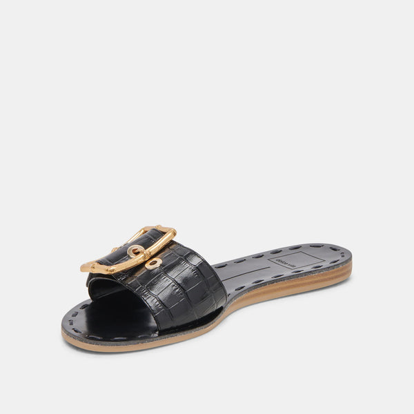 Dolce Vita Dasa Sandals in Noir Embossed Leather