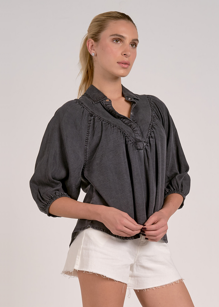 Charcoal Grey 1/2 Sleeve Collared Top