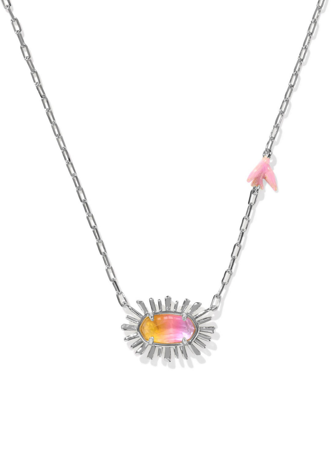 Kendra Scott Elisa Bird Short Pendant Necklace in Rhodium/Sunrise Watercolor Illusion