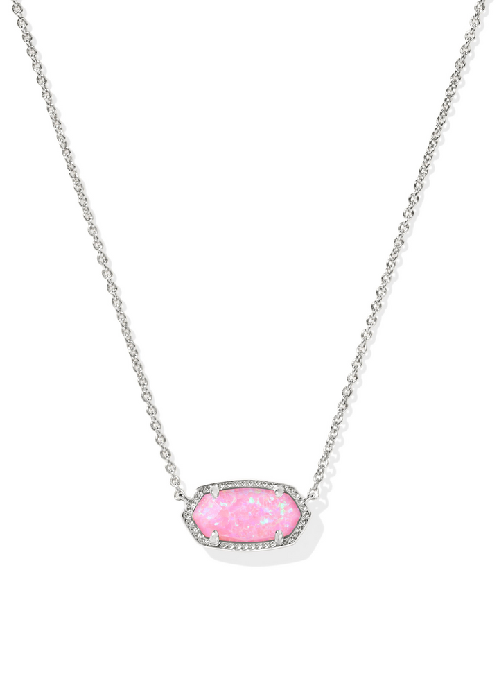 Kendra Scott Elisa Short Pendant Necklace in Rhodium/Carnation Kyocera Opal