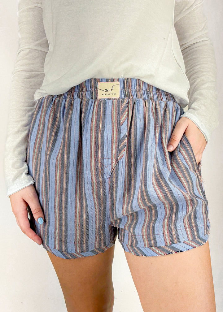 Free People Day to Day Flannel Boxer Shorts - Blue Combo