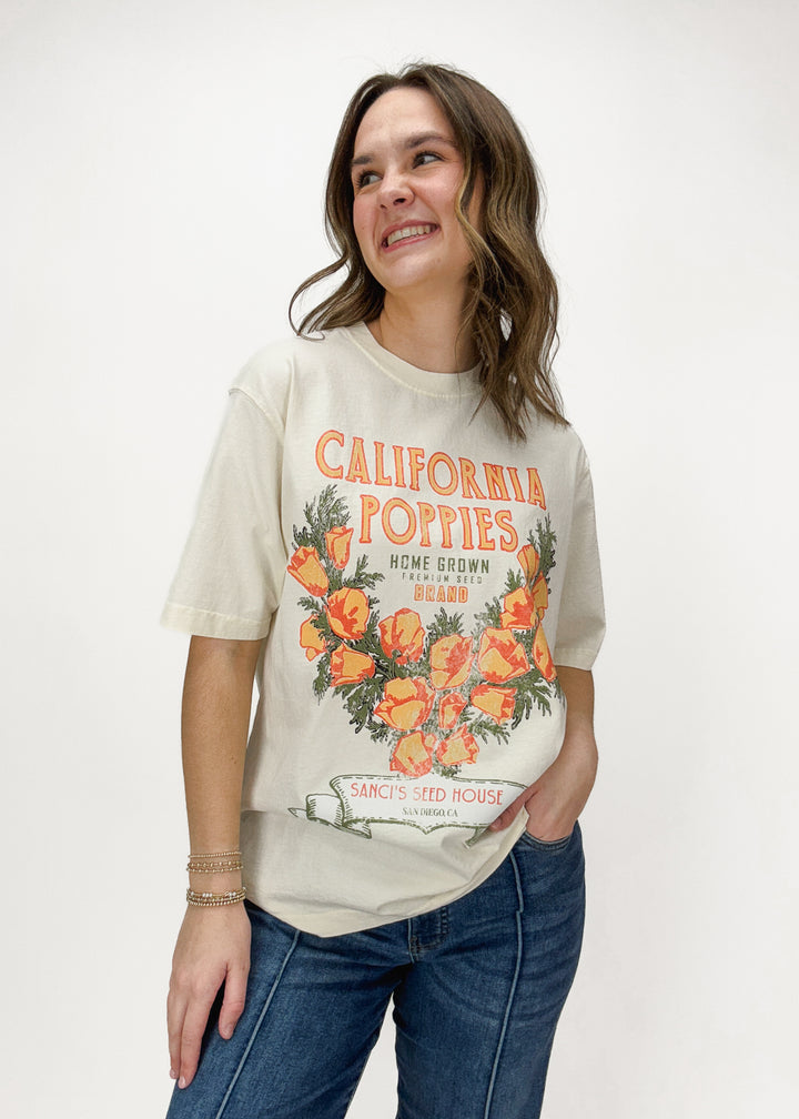 Free People Harvest Vintage Wash Tee - California Poppies