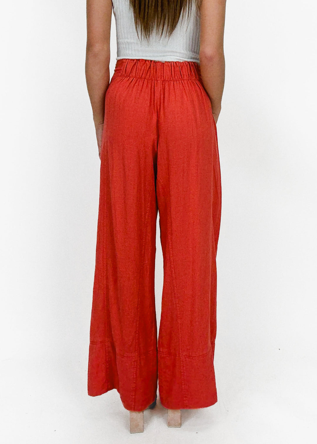 Free People Days End Linen Pull On Pant - Poppy Red