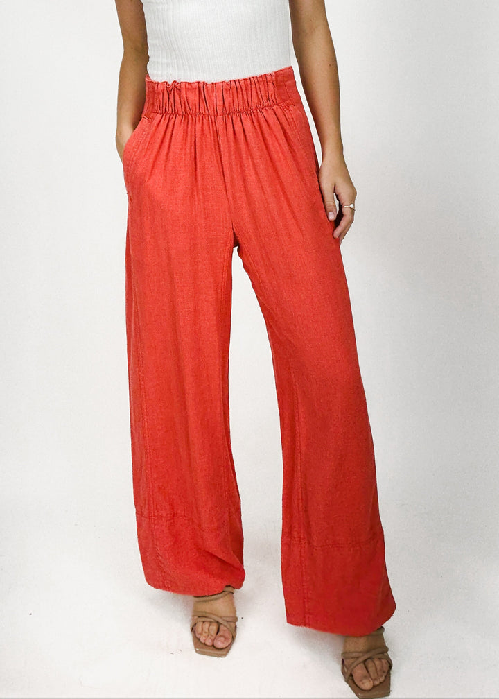Free People Days End Linen Pull On Pant - Poppy Red