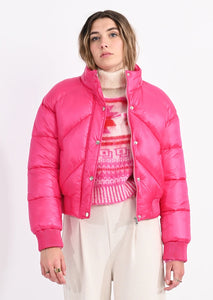 Hot pink extra puffer collared winter puffer jacket with ribbed cuffs
