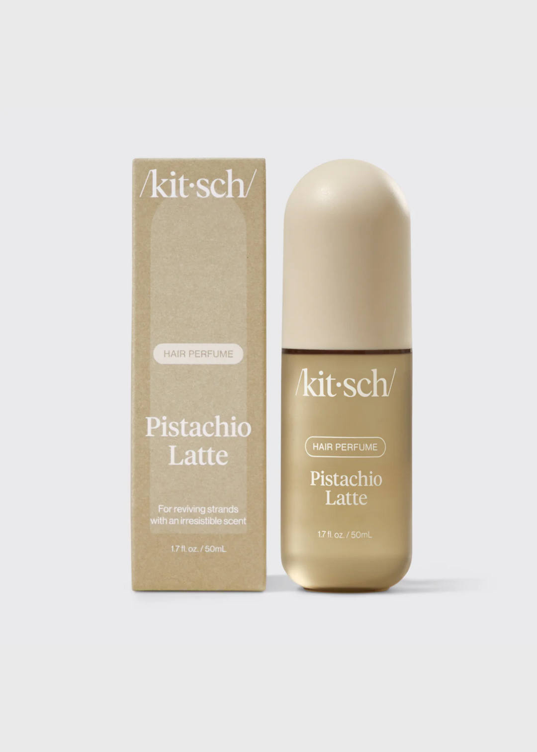 Women's hair perfume with tan packaging on a white background