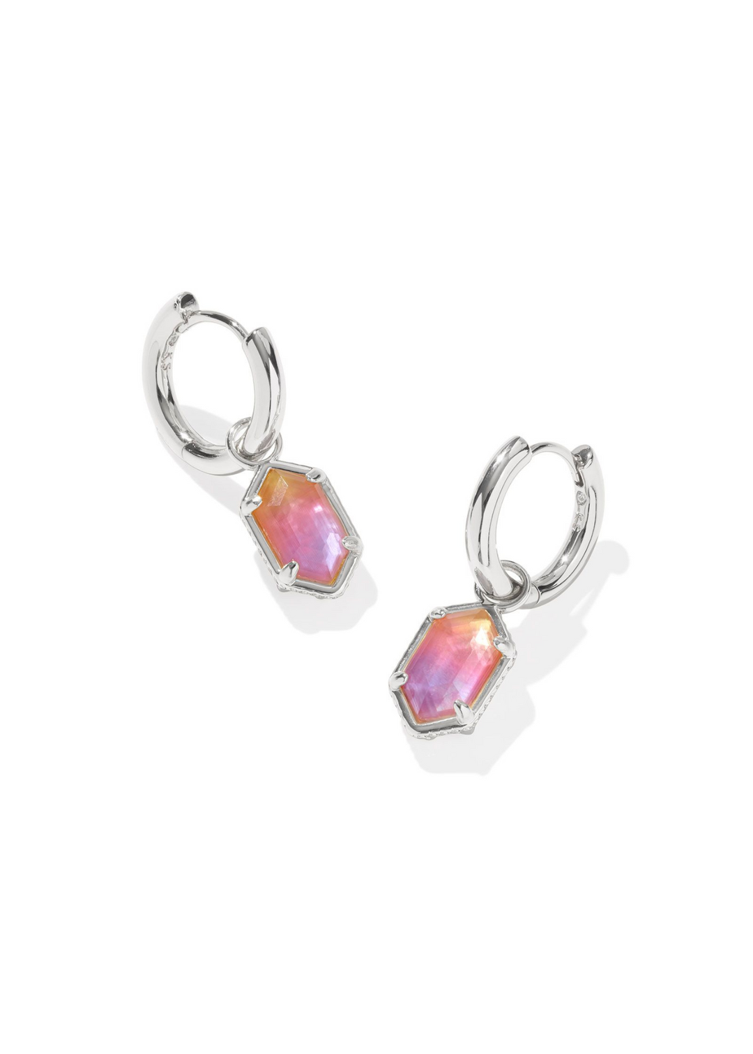 Kendra Scott Hallie Huggie Earrings in Rhodium/Sunrise Watercolor Illusion