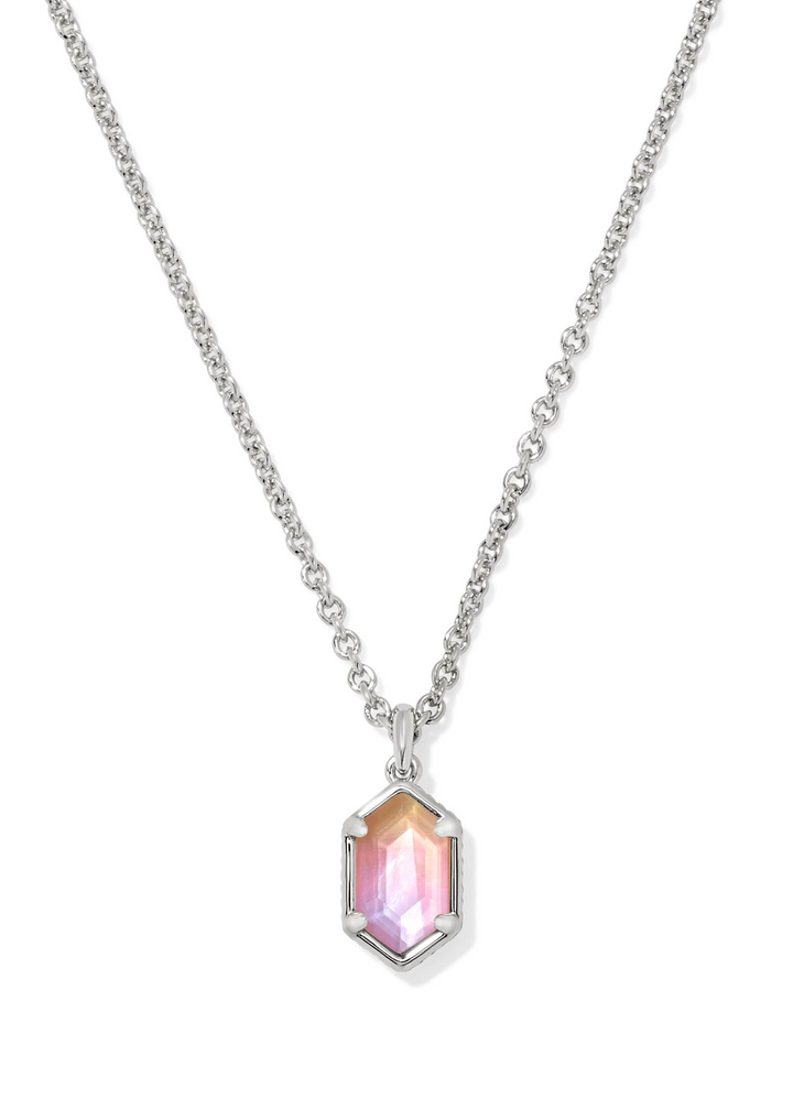 Kendra Scott Hallie Short Pendant Necklace in Rhodium/Sunrise Watercolor Illusion