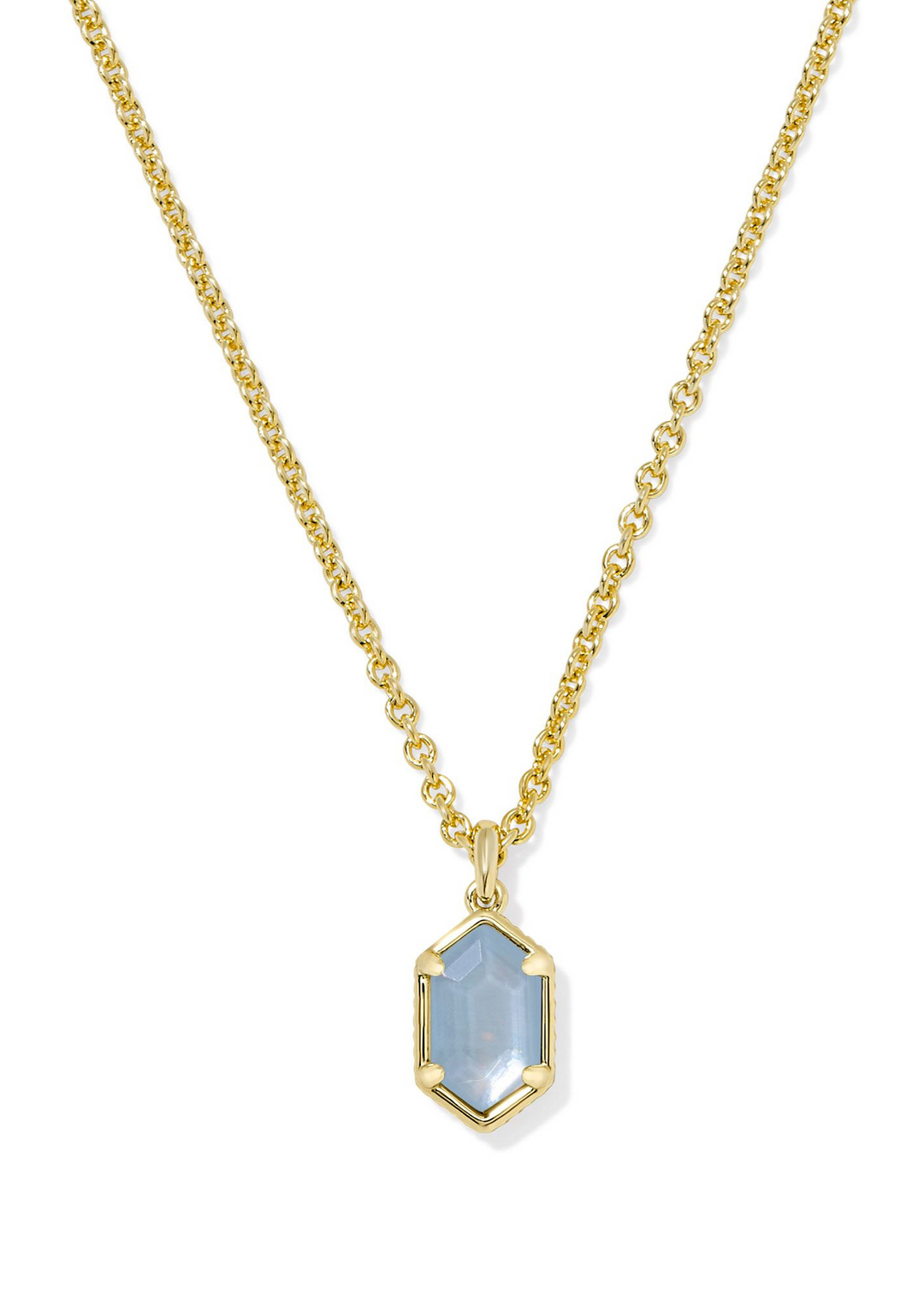 Kendra Scott Hallie Short Pendant Necklace in Gold/Sky Blue Mother of Pearl