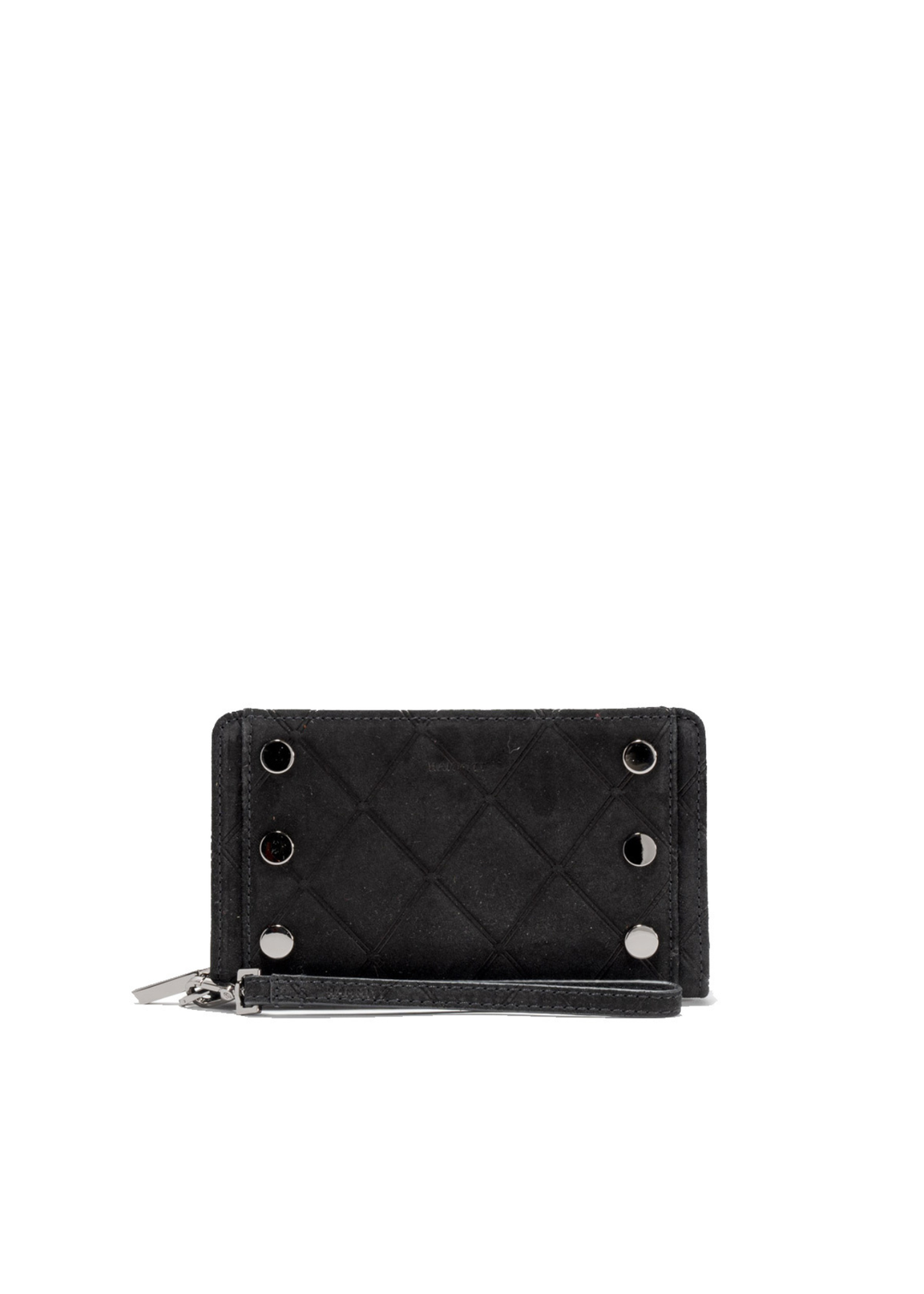 Black suede wallet on a white background