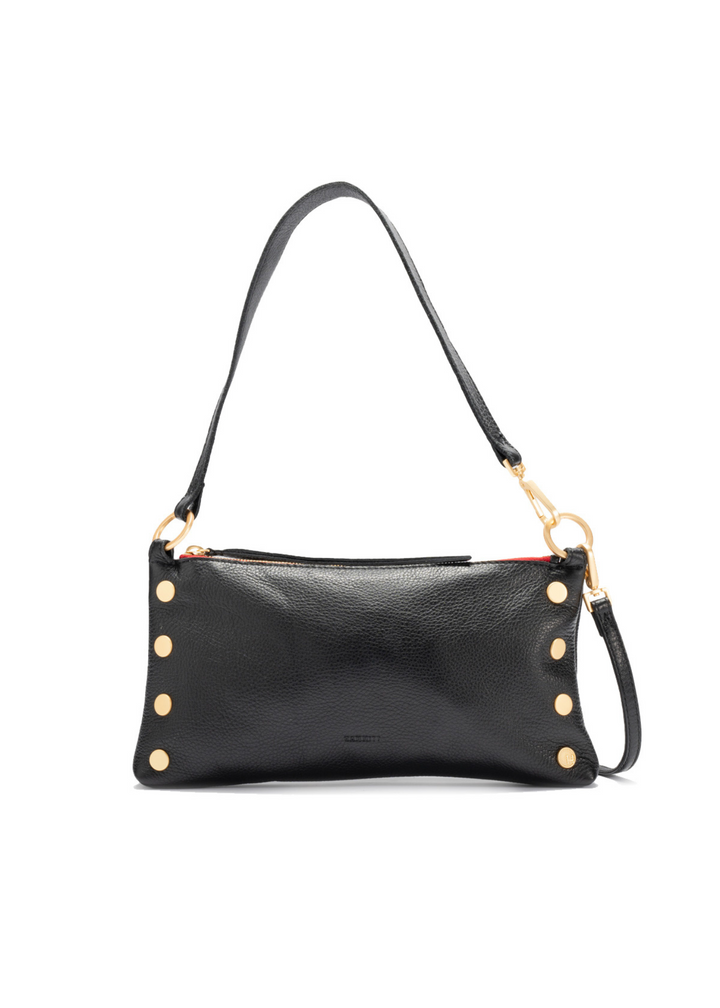 Hammitt Kyle Handbag in Black with a Brushed Gold and Red Zipper