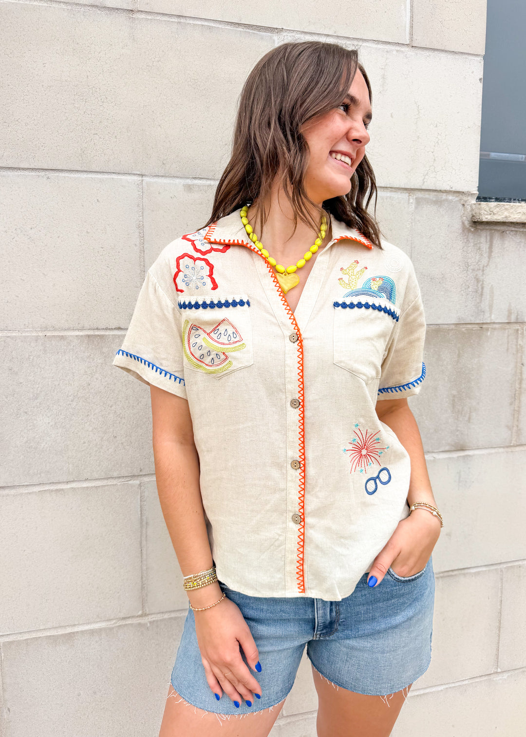Coastline Embroidered Button Down