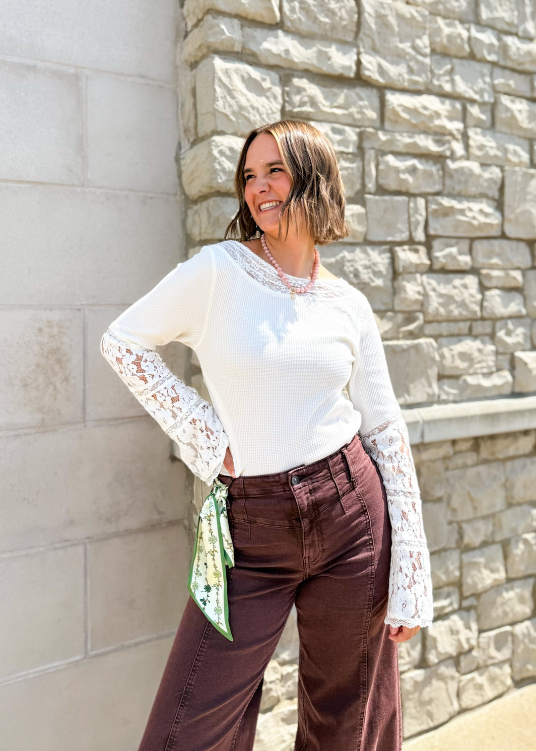 Free People Amber Lace Cuff Top