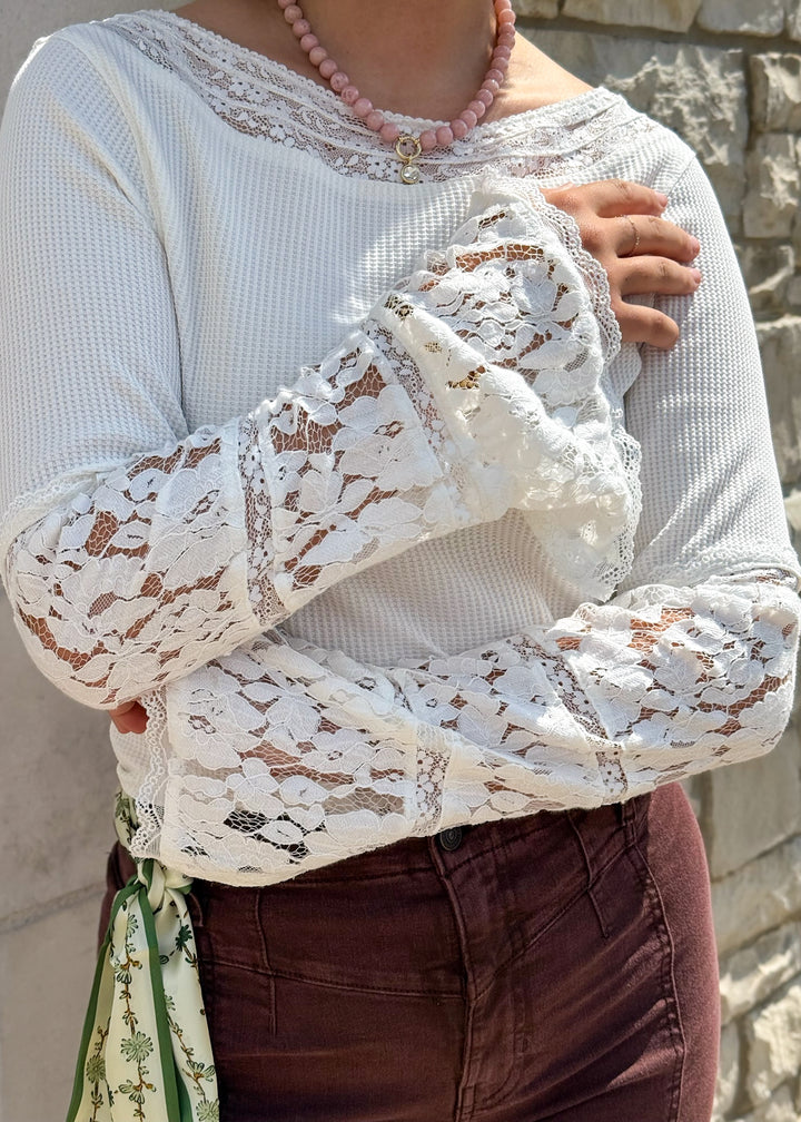 Free People Amber Lace Cuff Top