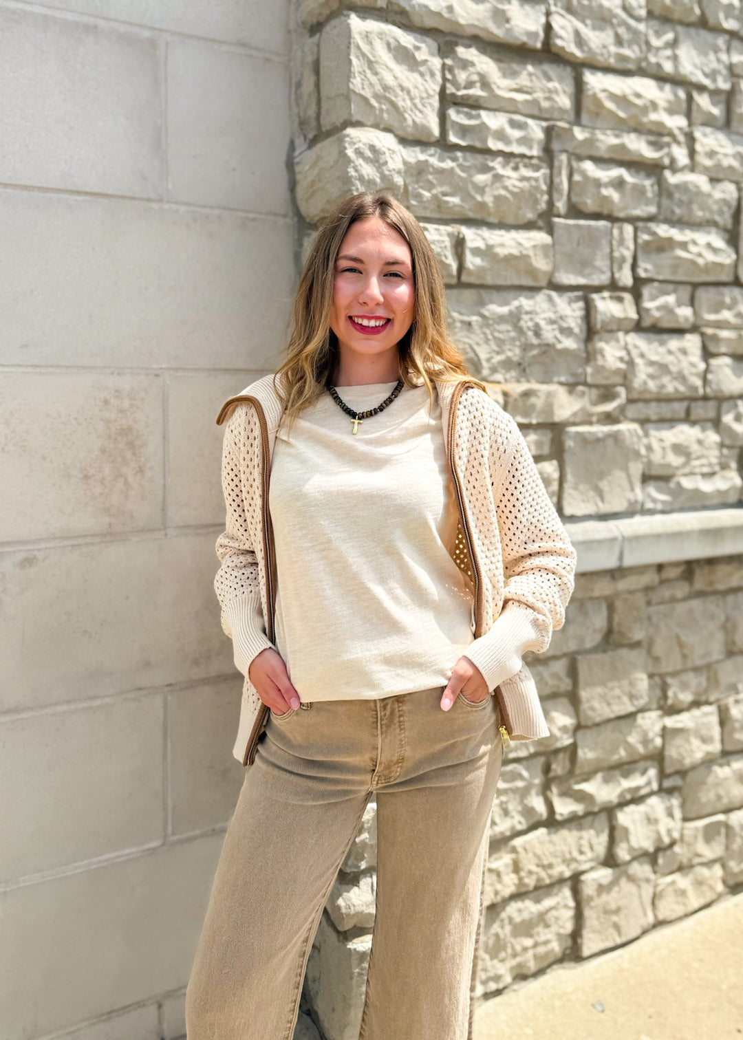 Varley Paula Zip Through Knit Jacket - Birch