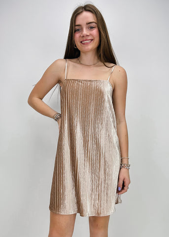 Champagne cami tank mini dress with cable knit pattern and loose fit