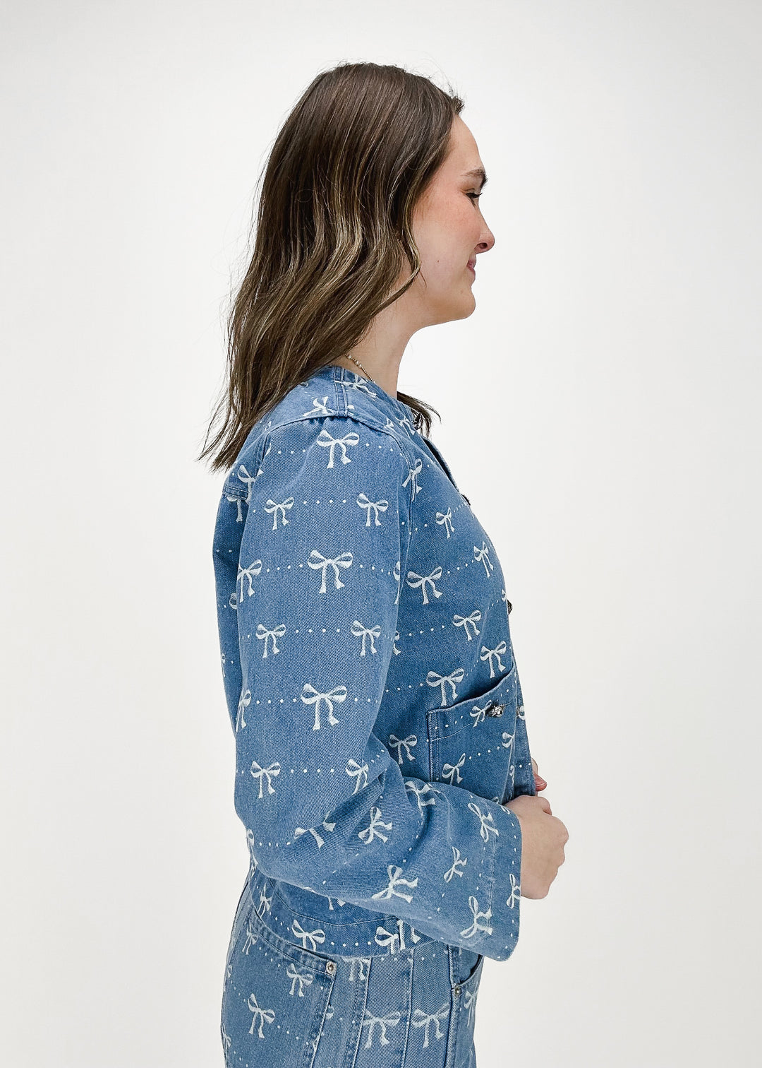 Presley Ribbon Pattern Denim Jacket
