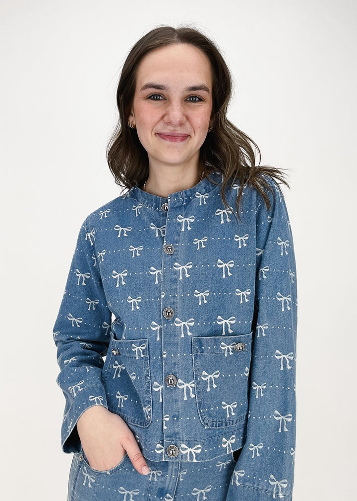 Presley Ribbon Pattern Denim Jacket