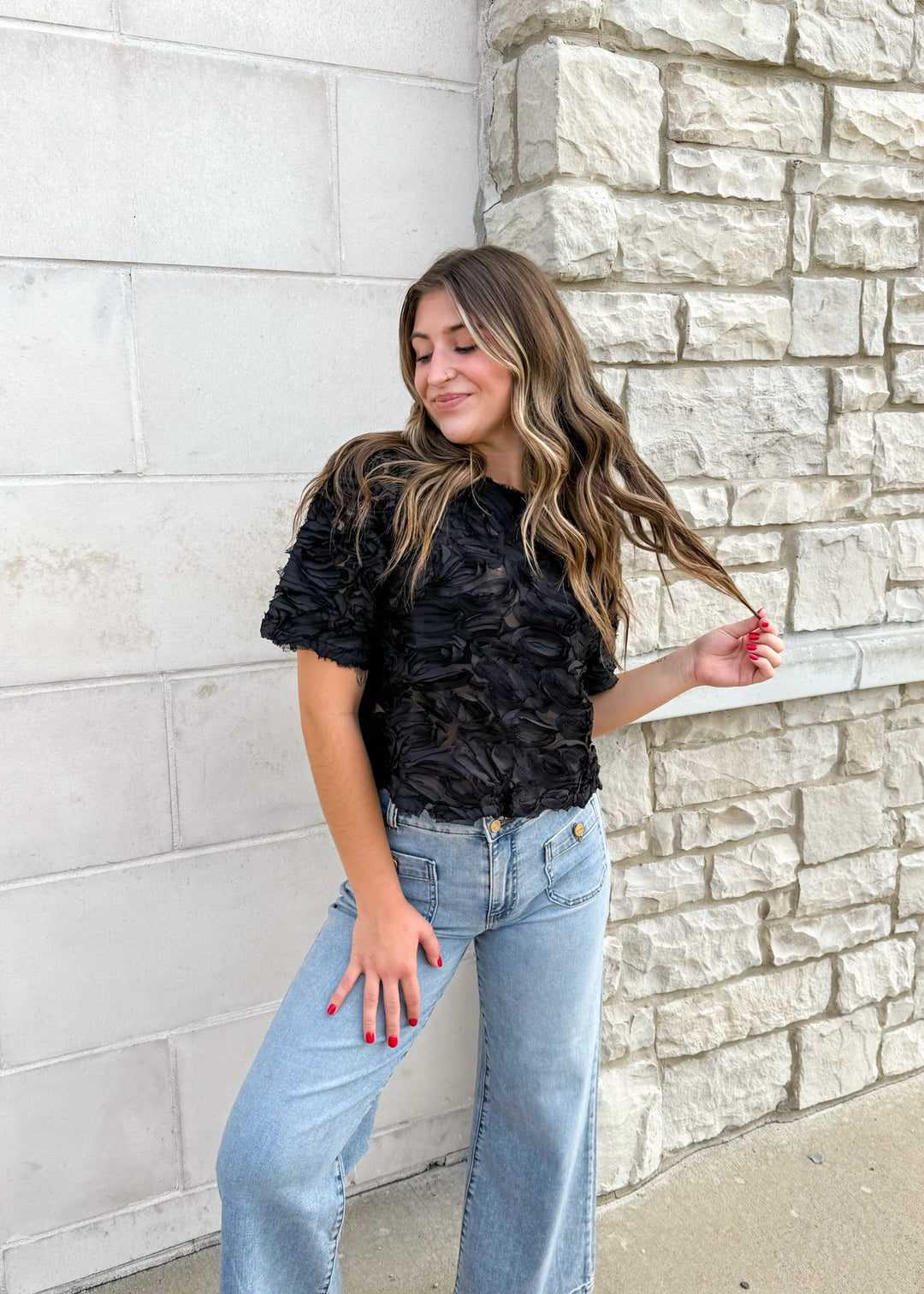 Taylor Petal Texture Sheer Top