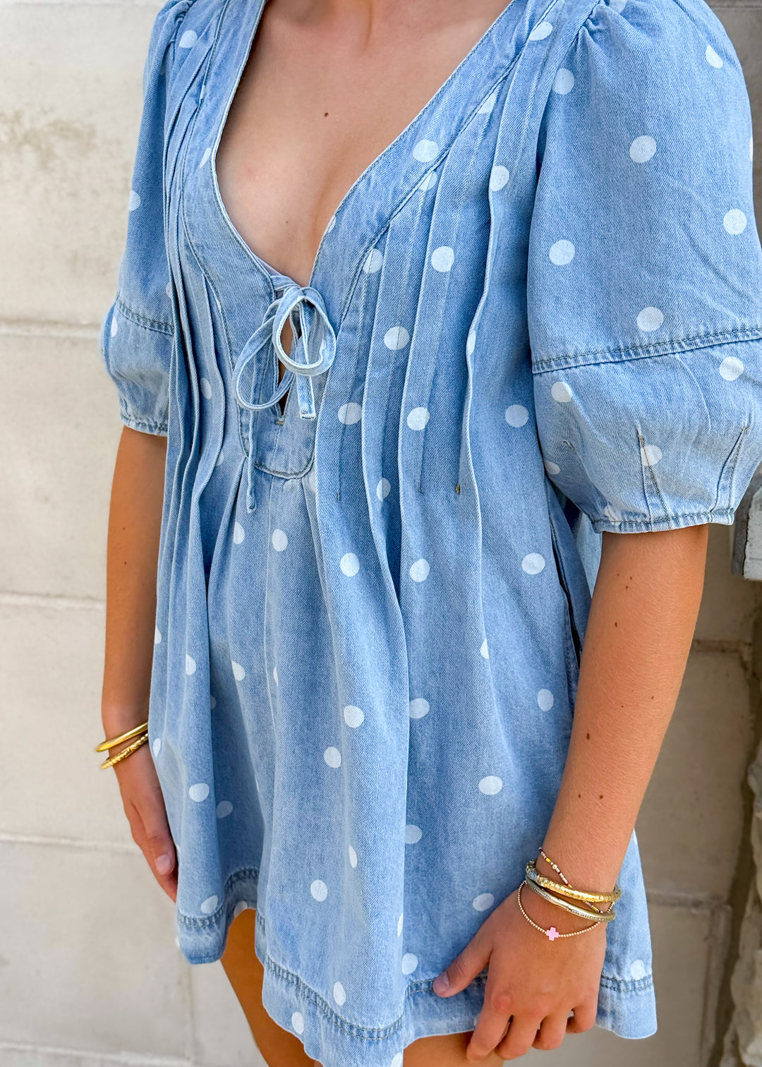 Dallas Denim Polka Dot Romper