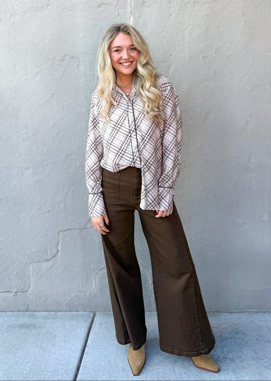 Reina Checkered Print Button Down